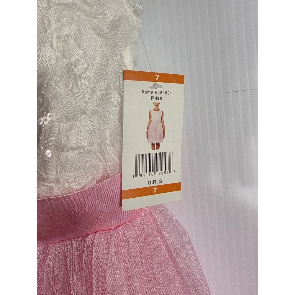 Emily Rose Girls Pink Tulle Dress Embellished Bow Sequins Sz 7